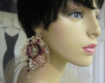 CAMEO Art To Wear, Lightweight Earrings, LACE Earrings, Gypsy, Bold, Large Earrings, Bohemian , Romantic.