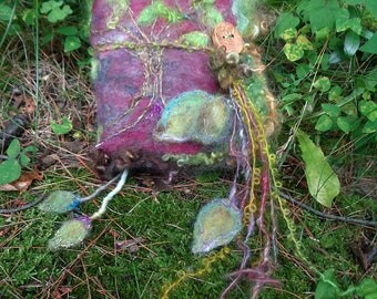 rustic journal fantasy felted wool art book - ancient tree journal tree of life