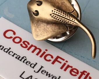 Stingray Tie Tack Manta Ray Fish Lapel Pin Men's Tie Tack Gothic Victorian Nautical Steampunk Style From Cosmic Firefly Small Tie Tack NEW
