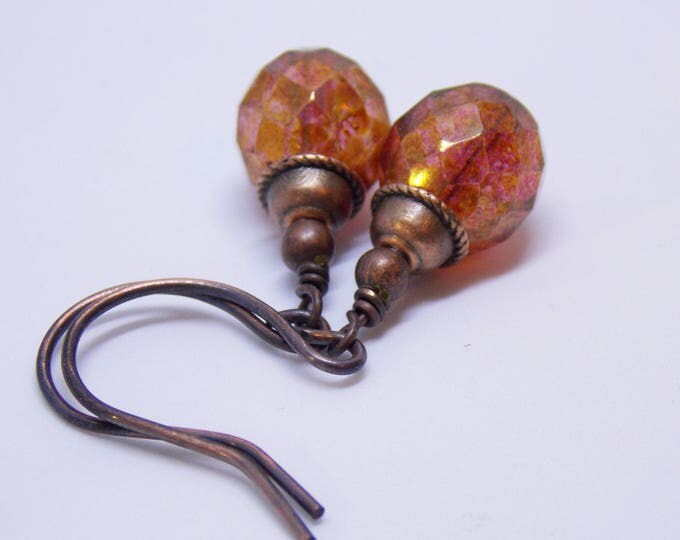 Copper Earrings Czech Glass Burgundy Earrings Dangle Drop Earrings Boho Rustic Woodland Earrings Picasso Earrings Gift