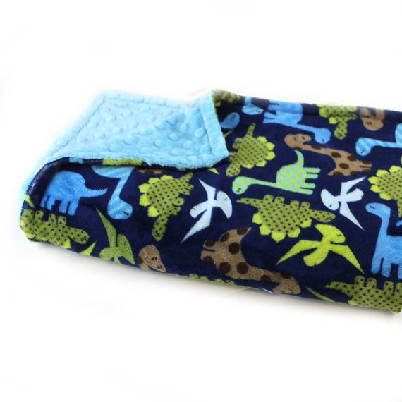 Dinosaur Blanket / Minky Baby Blanket Boy, Green Blue Dinosaur Blanket // 29 x 35 in Ready to Ship