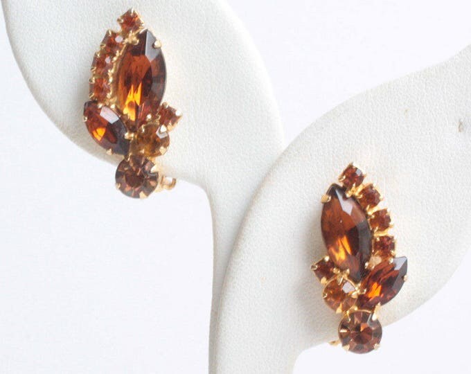 Juliana D & E Earrings Golden Brown and Orange Rhinestones