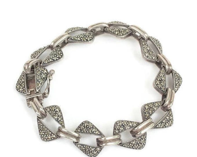 Sterling Marcasite Link Bracelet Geometric Angled Open Links High Fashion Bracelet Elegant Vintage