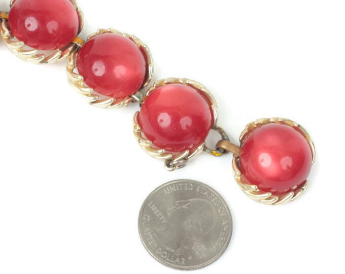 Coro Cherry Red Moonglow Thermoset Bracelet Gold Tone Vintage