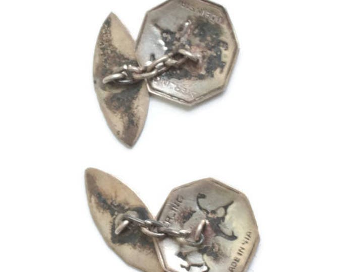 Siam Niello Sterling Cufflinks Thai Dancer Cuff Links Cable Chain Double Face Vintage