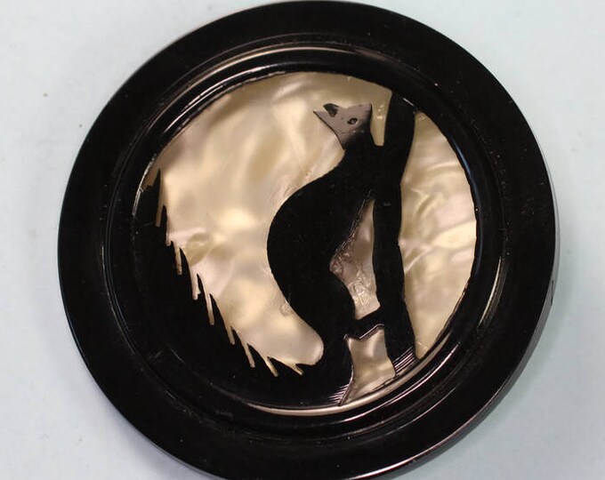 Black Squirrel Silhouette Cut Out Brooch Pin Vintage MOP Plastic Lucite