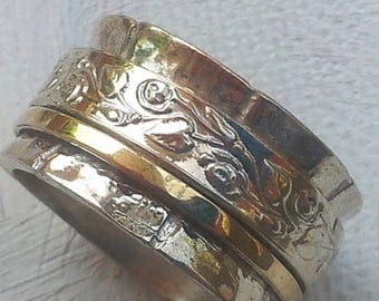 ON SALE Spinner ring silver gold designer jewelry floral Israeli rings in all sizes
