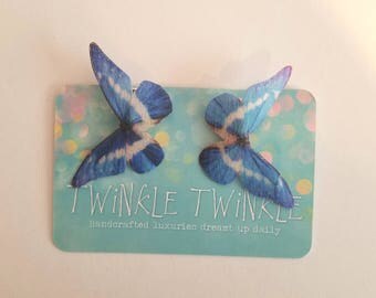 1 Pair Graffiti Blue Pink White Silk Butterfly Hairclips