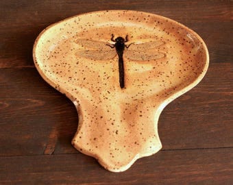 Ceramic DRAGONFLY Spoon Rest - Handmade Speckled Ivory Stoneware Dragonfly Spoon Rest - Ready To Ship