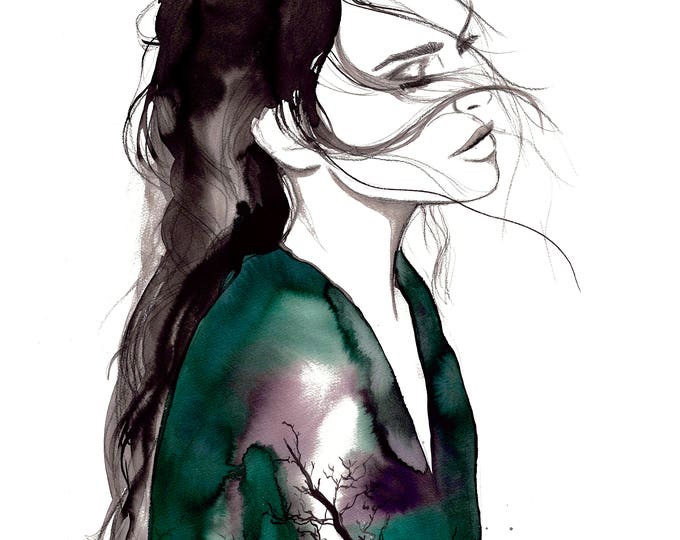 Transfuse II, print from original watercolor and mixed media fashion illustration by Jessica Durrant