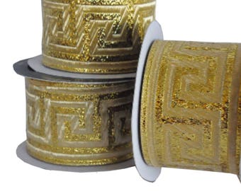 Gold , Greek Key , Woven Jacquard Ribbon Trim