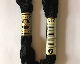 DMC Coton Perle 5 #310 Black 100% Mercerized Pearl Cotton Thread 27 yd skein Pearl Cotton crochet, cross stitch, needlepoint