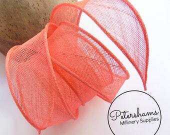 Hand Rolled Sinamay Ribbon Trim for Millinery, Hat Making & Fascinators - Coral