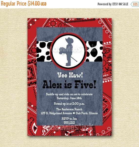 10% OFF Memorial Day Sale Little Cowboy Bandana Birthday Party Invitation - PRINTABLE INVITATION Design Il_570xn