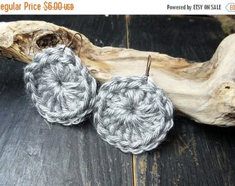 SALE SILVER DOLLARS. Handmade Crochet Silver yarn conchos gypsy earrings.