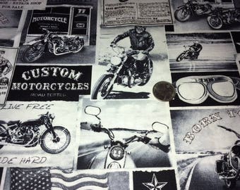 For JEFFBEV, Motorcycle Fabric, 8 Yard, Biker Lane News, Fine Quilt Fabric, Timeless Treasures Fabric, C3646-NEWS, Black, Motorcycle, Ride