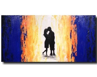 Art original Large abstract painting by artist Jmjstudio 18 X 36 Inches------ blue --------Textured wall art