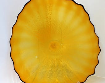 Beautiful Hand Blown Glass Art Wall Platter Bowl Tangerine 7801 SECOND ONEIL
