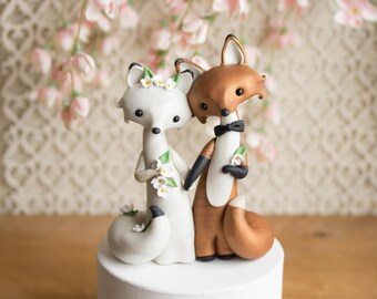 Fox Wedding Cake Topper - Red Fox and Arctic Fox by Bonjour Poupette