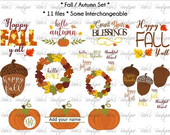 Fall SVG Set * Autumn SVG set * Pumpkin * Fall Leaves * Acorn * Happy Fall y'all * Count Your Blessings * Hello Autumn* Exclusive!!!