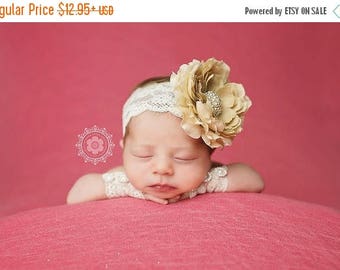 ON SALE Newborn Photography Prop, Newborn headband, Newborn wristlets and headband set, baby photography prop, vintage headband