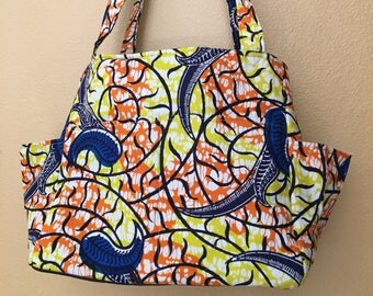 Katrina#1734, African Fabric Project Tote, Knitting Project Tote, Bright Knitting Bag, Knitting Bag, Yarn Bag, Storage Tote, Expanding Tote