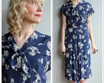 20% Off Sale // 1940s Dress // Silk Falling Floral Dress // vintage 40s dress