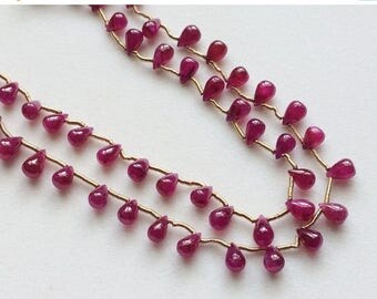 ON SALE 55% Ruby Beads, Ruby Plain Teardrop Beads, Ruby Jewelry, Genuine Ruby Necklace, 4x5.5mm, 7 Inch, 28 Pcs - PGPA140