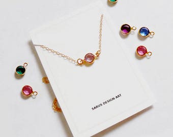 Birthstone Necklace Gold,Silver.Personalized bridesmaid gift,Wedding Minimalist Bridal party childrens necklace Flower Girl Gift