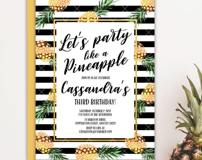 Pineapple Brunch and Bubbly Bridal Shower Invitation, Party Like A Pineapple Aloha Luau Tropical Bridal Shower Printable Invitation