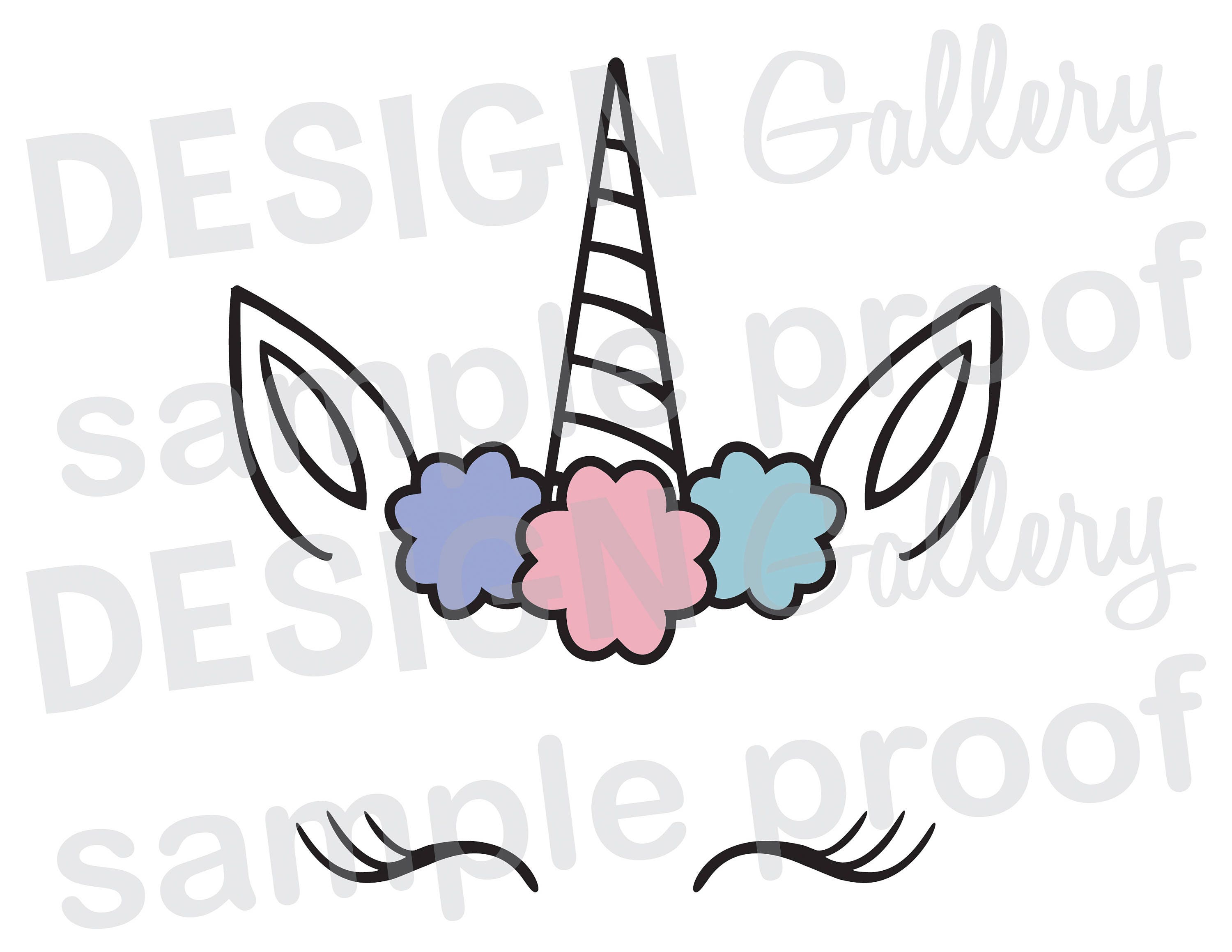 Unicorn Face - JPG, png & SVG, DXF cut file, Printable Digital, flowers, lashes - Instant ...