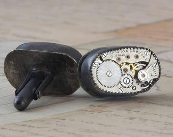 Best Man Gift Sterling Silver Cufflinks Steampunk Cufflinks Gift For Him Groomsmen Gift Gift For Dad Oval Father of Bride Groom Gift Time