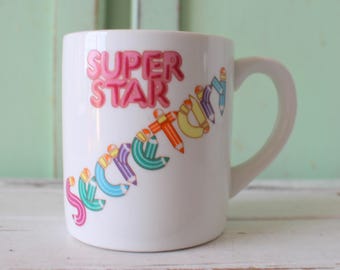 Vintage SECRETARY Coffee Mug....tea. drink. retro housewares. work. office. super star. for her. kitschy. coffee. 1970s. birthday. birthday