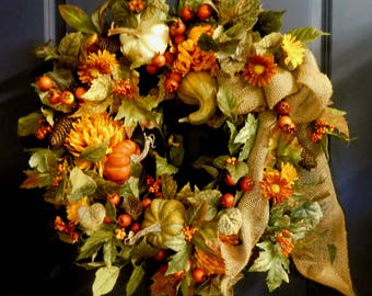 Fall Wreath , Autumn Wreath , Wreath , Rustic Wreath , Pumpkin Wreath , Woodland Wreath , Wreath For The Door