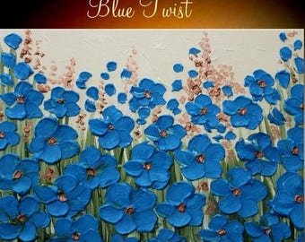 SALE Original Oil gallery canvas abstract Contemporary palette knife abstract Blue Floral painting by Nicolette Vaughan Horner