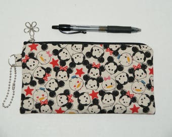 Padded Zipper Pouch / Pencil Case / Cosmetic Bag Made with Japanese Fabric "Tsum Tsum Cotton Linen #3"