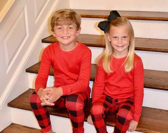 Buffalo Check Kids Pajamas, Personalized Christmas Pajamas, Monogram Kids Pajamas, Monogrammed Pajamas PREORDER