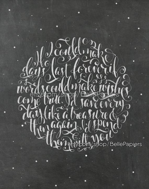 Time in a Bottle Jim Croce Hand lettered lyrics moon
