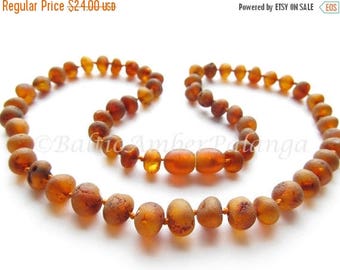 SALE Raw Unpolished Baltic Amber Necklace Rounded Dark Cognac Color Beads. For Adults