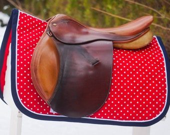 Ready to Ship Baby Saddle Pad - Red, White, and Navy Pin Dot - Baby // Thin // Square // Polka Dot