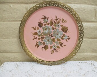 Vintage Nashco Round Floral Tole Tray - Vintage Nashco Tole Tray