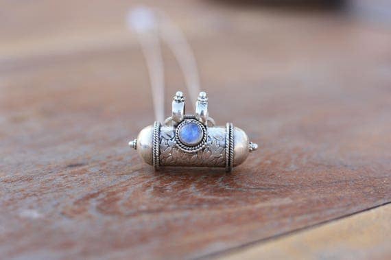 MOONSTONE MANTRA NECKLACE - Sterling Silver- Mantra Box- Buddhist Necklace-Prayer Necklace-Mala- Meditation-Yoga-Crystal Necklace-Gemstone