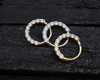 CZ diamond horizontal eternity hoop Daith earring / Cartilage / Septum ring / Nose ring