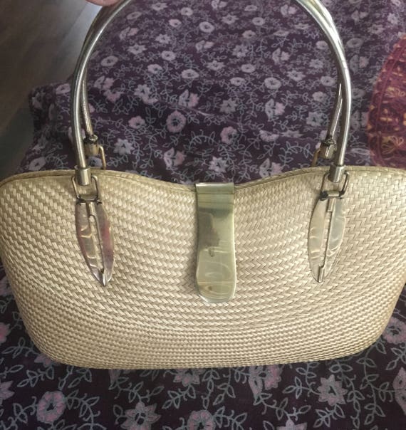 60's Straw Handbag Vintage Hard Sided