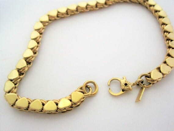 Monet Heart Bracelet - Gold Tone Metal - Small Heartstrings - Vintage Tennis Bracelet