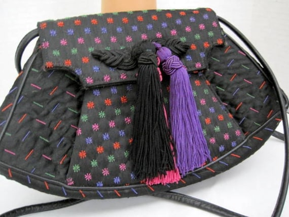 Designer Black Purse - Carey Adina 1988 NYC - Tassel Evening Bag- Classic Black Purse -