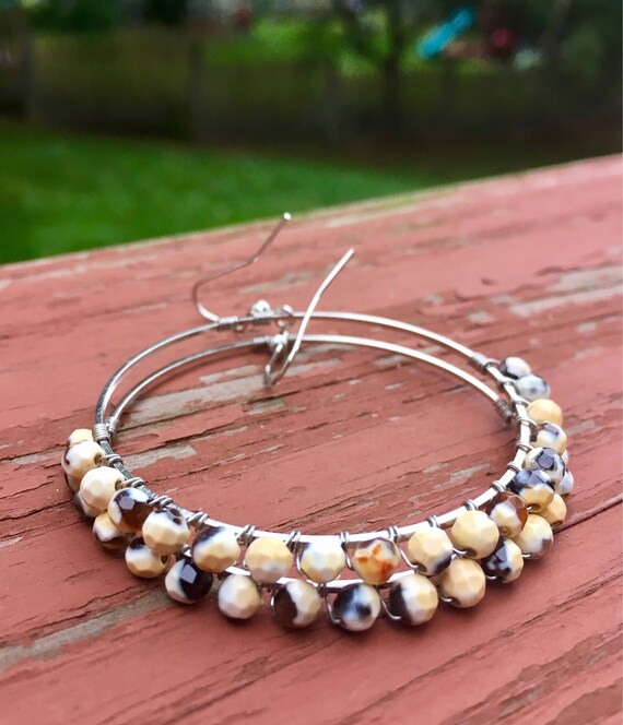 Wire Wrapped Yellow Crab Faceted Agate Earrings