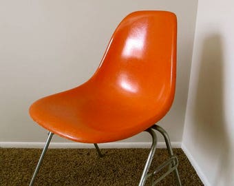 Orange Eames Chair Fiberglass Side Chair Stamped Herman Miller Mid Century Chair Orange Eames Chair Fiberglass Side Chair Stamped Herman Miller Mid Century Chair