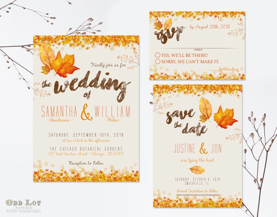autumn wedding invitation set fall wedding invitations diy printable