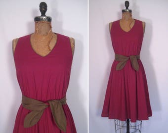 1970s oxblood and olive sundress • 70s maroon fit and flare day dress • vintage wild about you dress